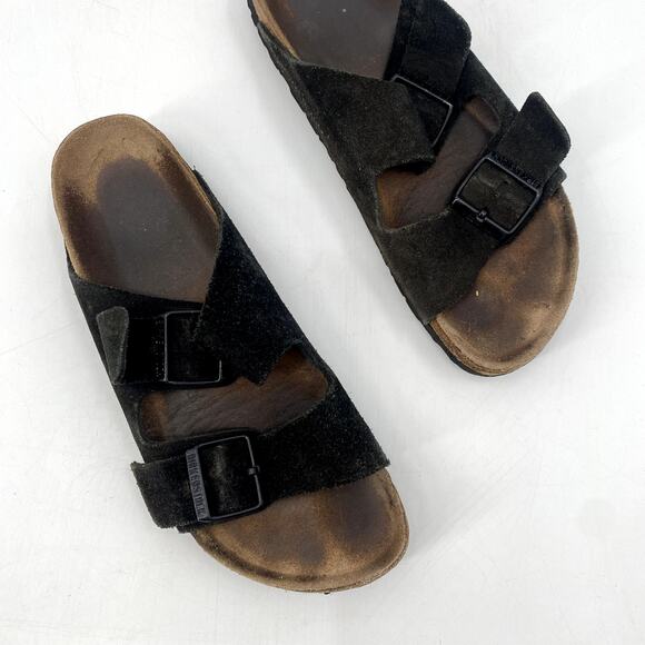 Birkenstock Black Suede Arizona Sandals - Picture 1 of 6